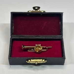 Vintage BAND Trumpet Tie Tack Pin Men Costume Jewelry in Display Box